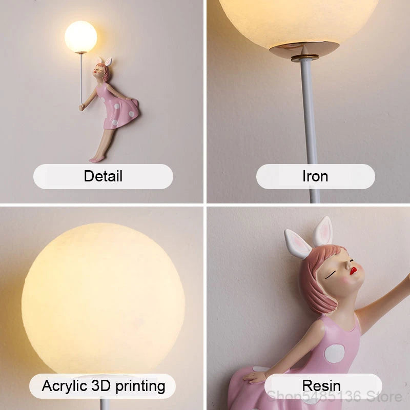 Pink Girls Balloon Wall Lamp